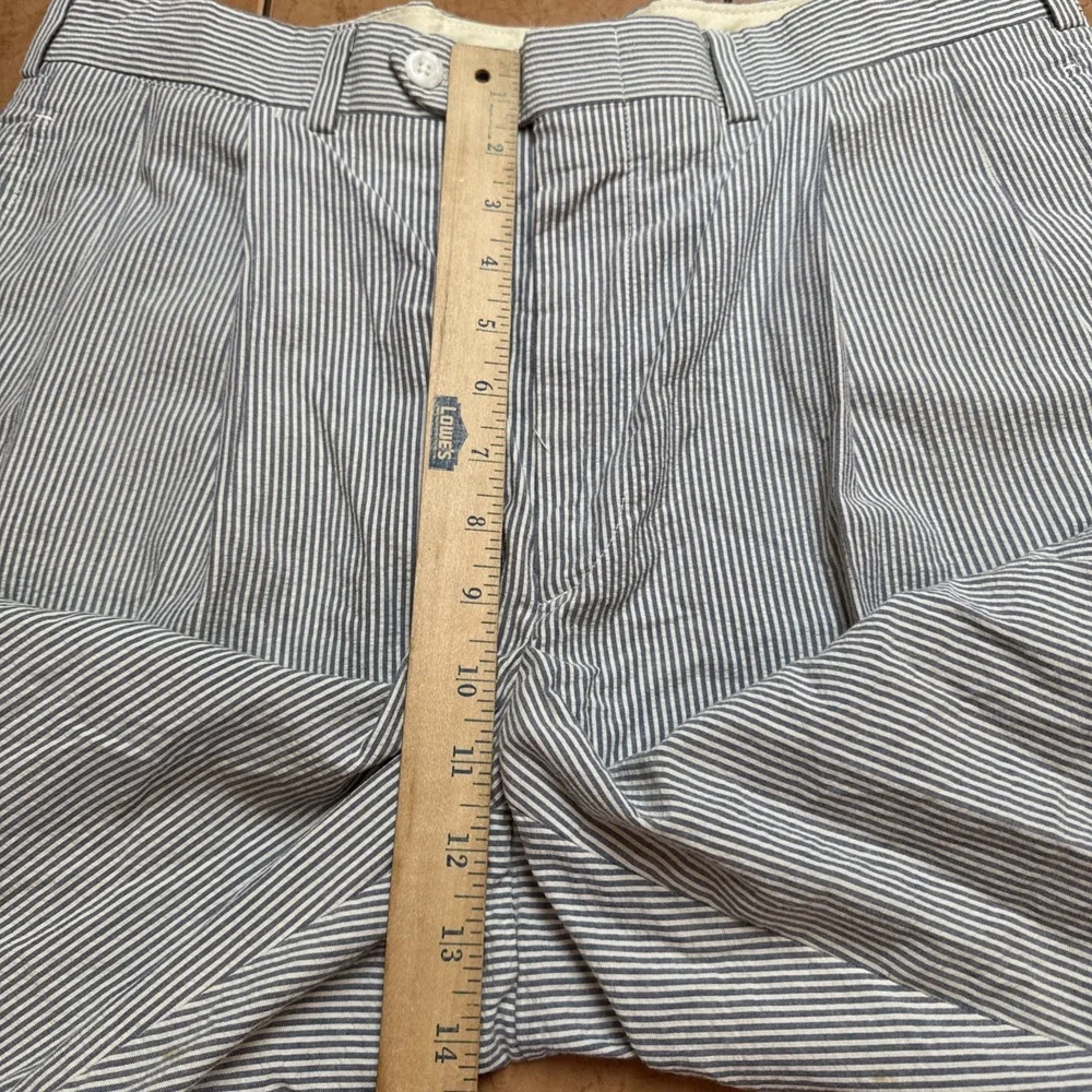 Charleston Khaki By Berle Blue Striped Seersucker Cuffed Chino Pants Sz‎ 33 x 29